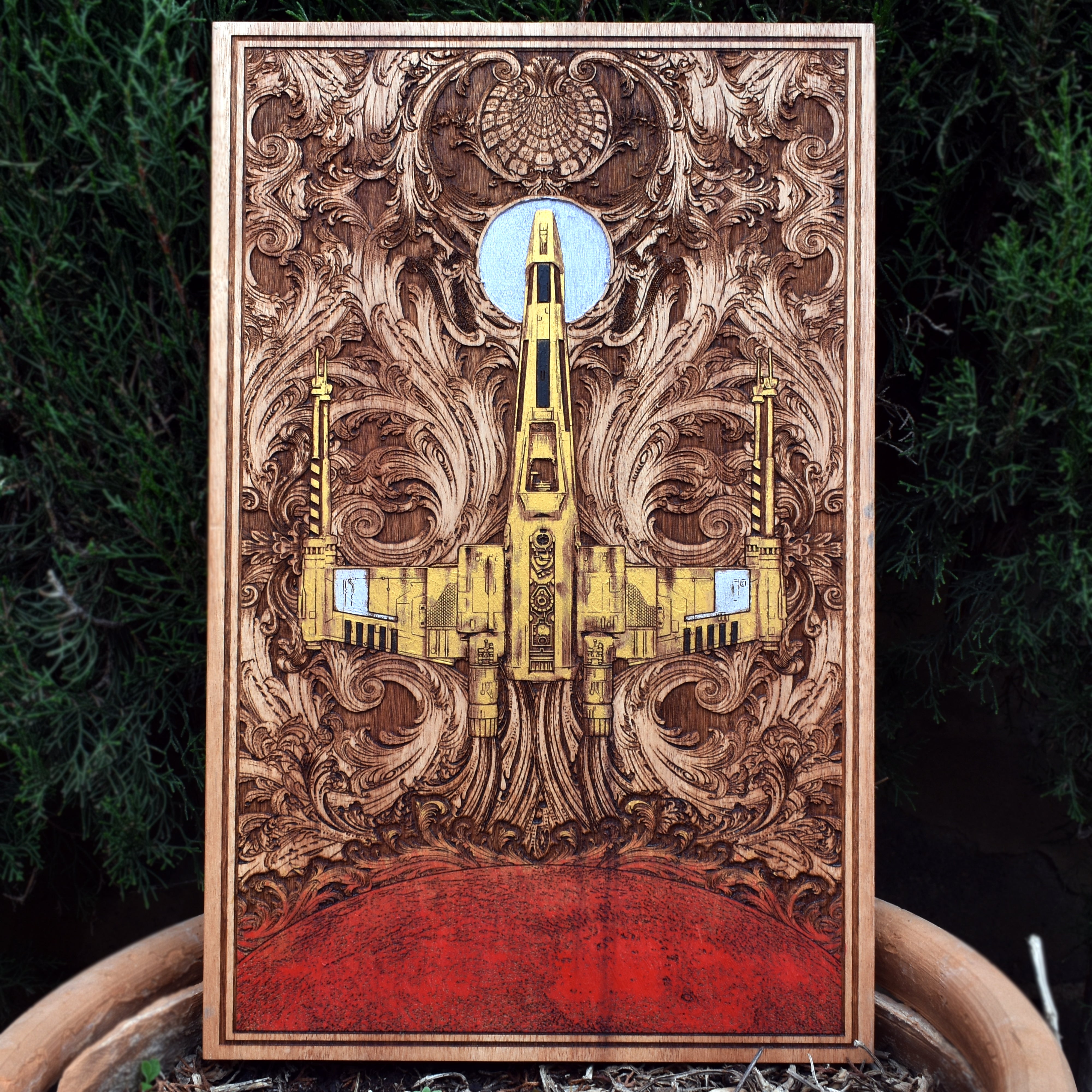 Intergalactic Ship X Star Wars - Large Cedar Wood - Hand Painted