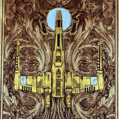 Intergalactic Spaceships II Star Wars - Triptych Golden edition Star Wars engraved wood phone case