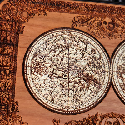 Star constellation artwork engraved on a wooden phone case, compatible with iPhone and Samsung Galaxy