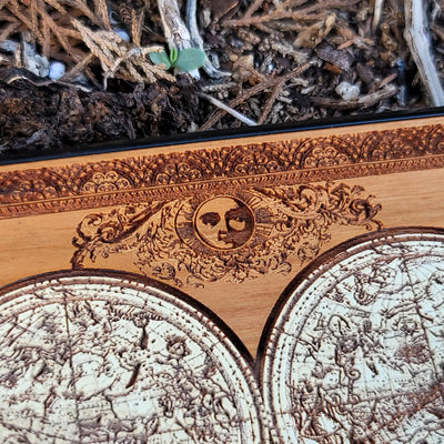 Star constellation artwork engraved on a wooden phone case, compatible with iPhone and Samsung Galaxy