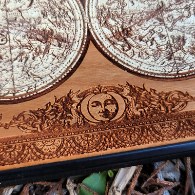 Star constellation artwork engraved on a wooden phone case, compatible with iPhone and Samsung Galaxy