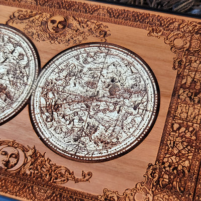 Star constellation artwork engraved on a wooden phone case, compatible with iPhone and Samsung Galaxy