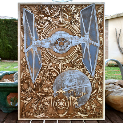 Intergalactic Ship I Star Wars - Large Hand Painted Star Wars engraved wood phone case