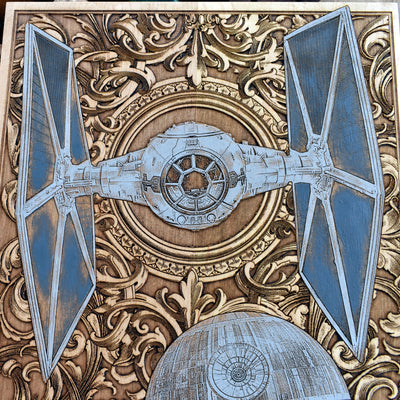 Intergalactic Ship I Star Wars - Large Hand Painted Star Wars engraved wood phone case