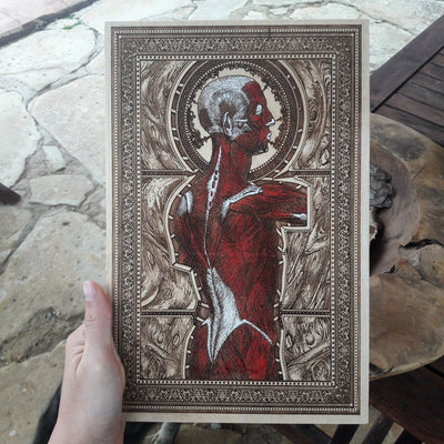 Custom doctor gift—engraved and painted anatomical design on cedar wood.