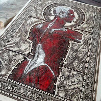 Original anatomy illustration on wood, perfect for doctor office decor.