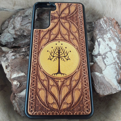 Wood phone case with custom symbol design for iPhone & Samsung Galaxy. Laser-engraved for a unique, personalized look, compatible with iPhone 16,15, 14, 13, 12, 11 Pro Max Mini & Samsung Galaxy S25, S24, S23, S22, S21, S20 Ultra Plus Note 20.