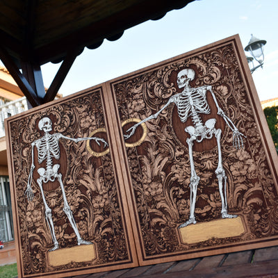 Dark romantic skeleton love artwork on wood – Halloween decor