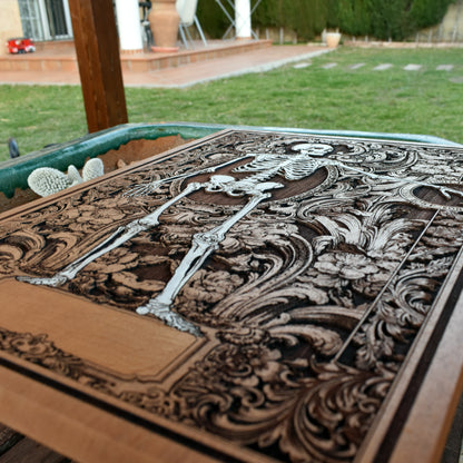 Skeleton couple love art on wood – 5-year anniversary present