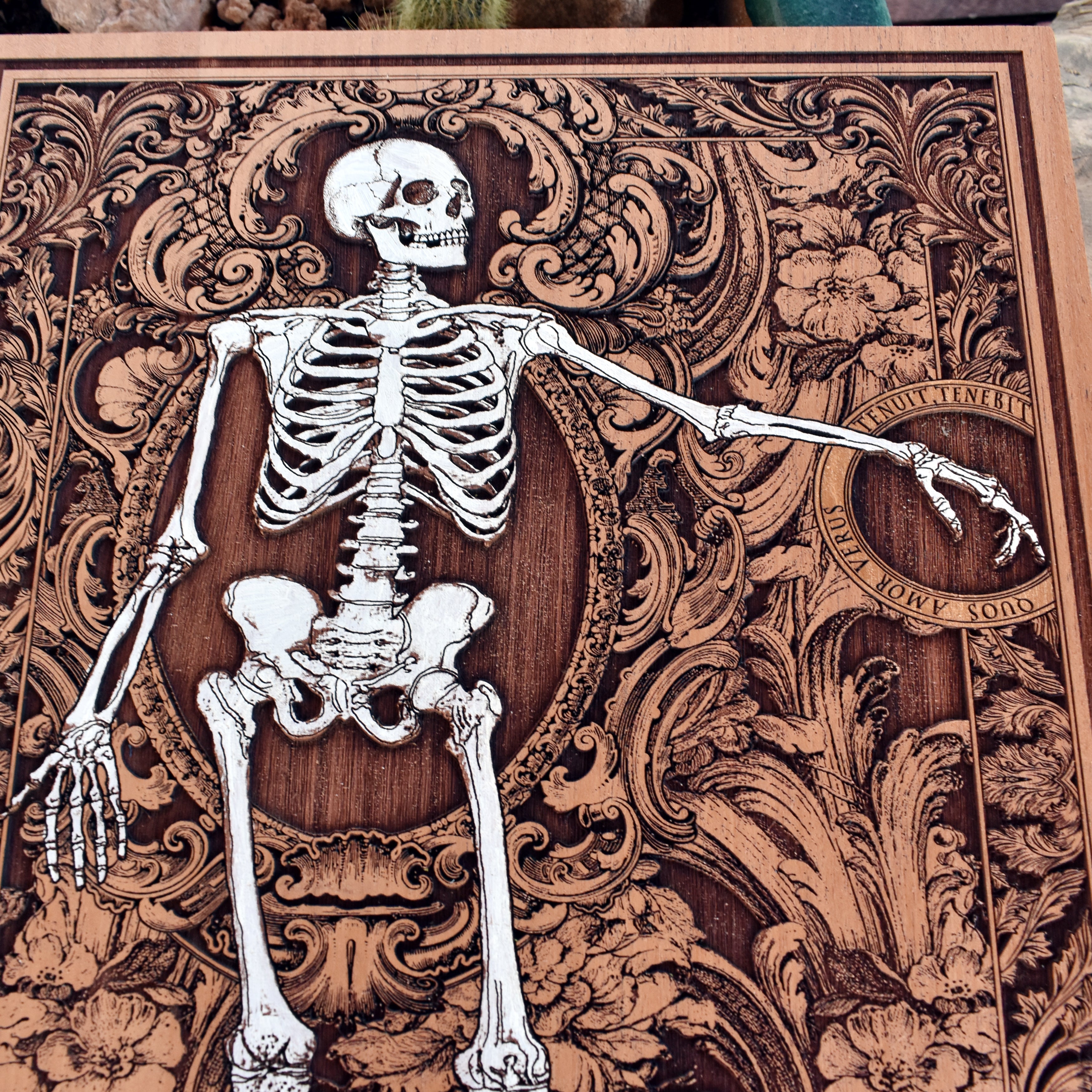 Personalized skeleton couple wood engraving, handcrafted for couples.