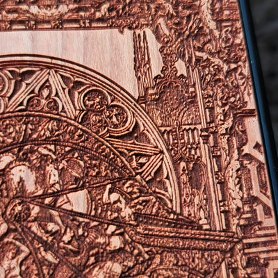 Wooden phone case with gothic Confession design, carved with intricate details. Compatible with iPhone , iPhone 15, Samsung Galaxy S, S24, and more. Unique, handcrafted, and eco-friendly.
