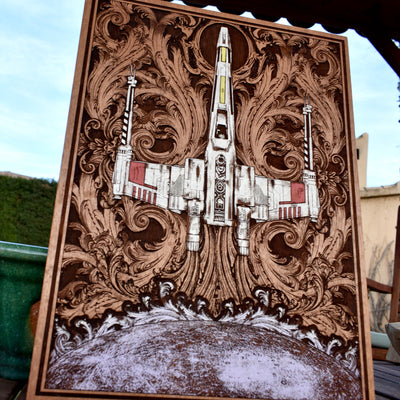 Intergalactic Ship VIII Star Wars - Large Cedar Wood - Hand Painted Star Wars engraved wood phone case