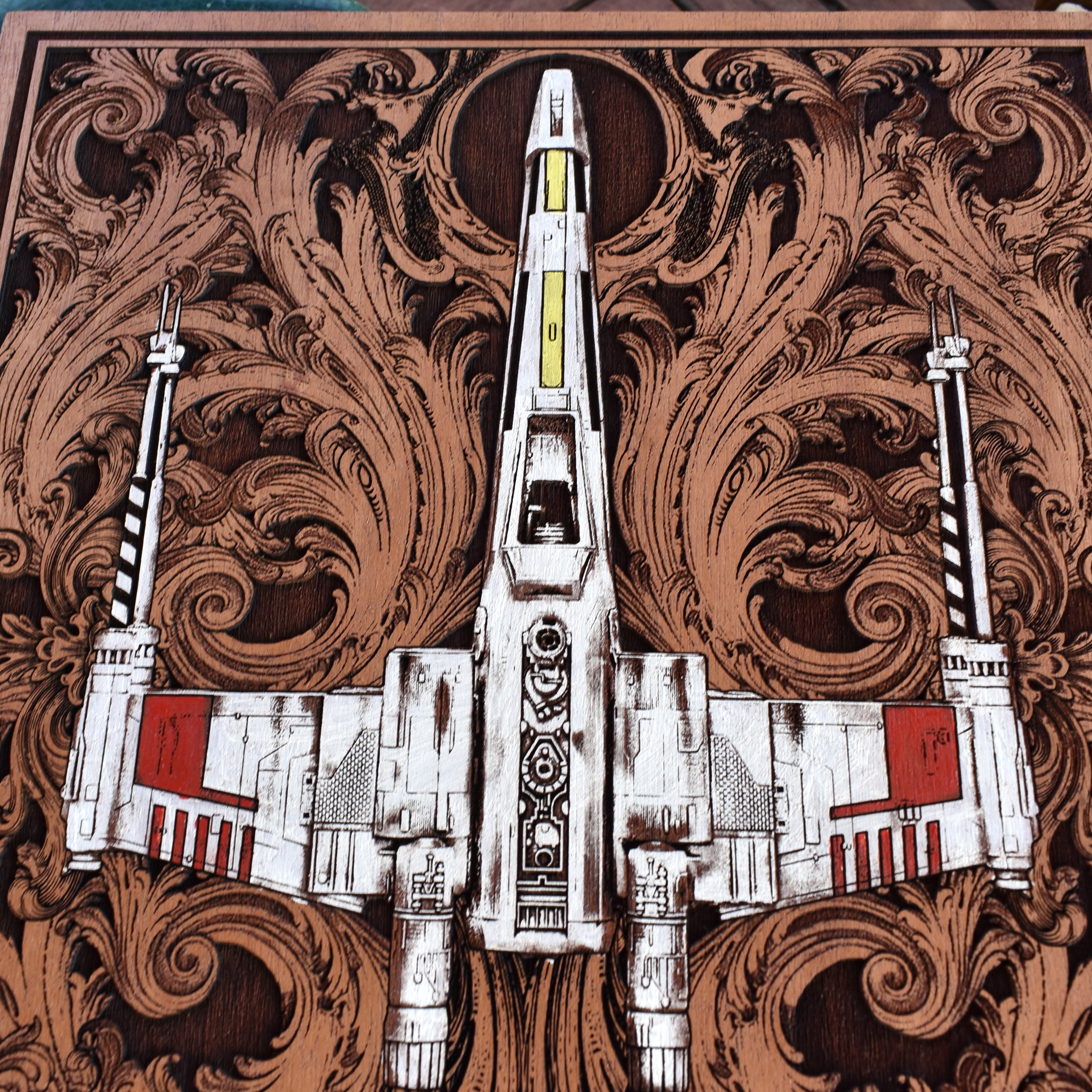 Intergalactic Ship VIII - Large Cedar Wood - Hand Painted